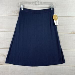 Vtg Liz Claiborne Skirt Women L Blue Knit Knee Length Pull On Retro USA Made NWT